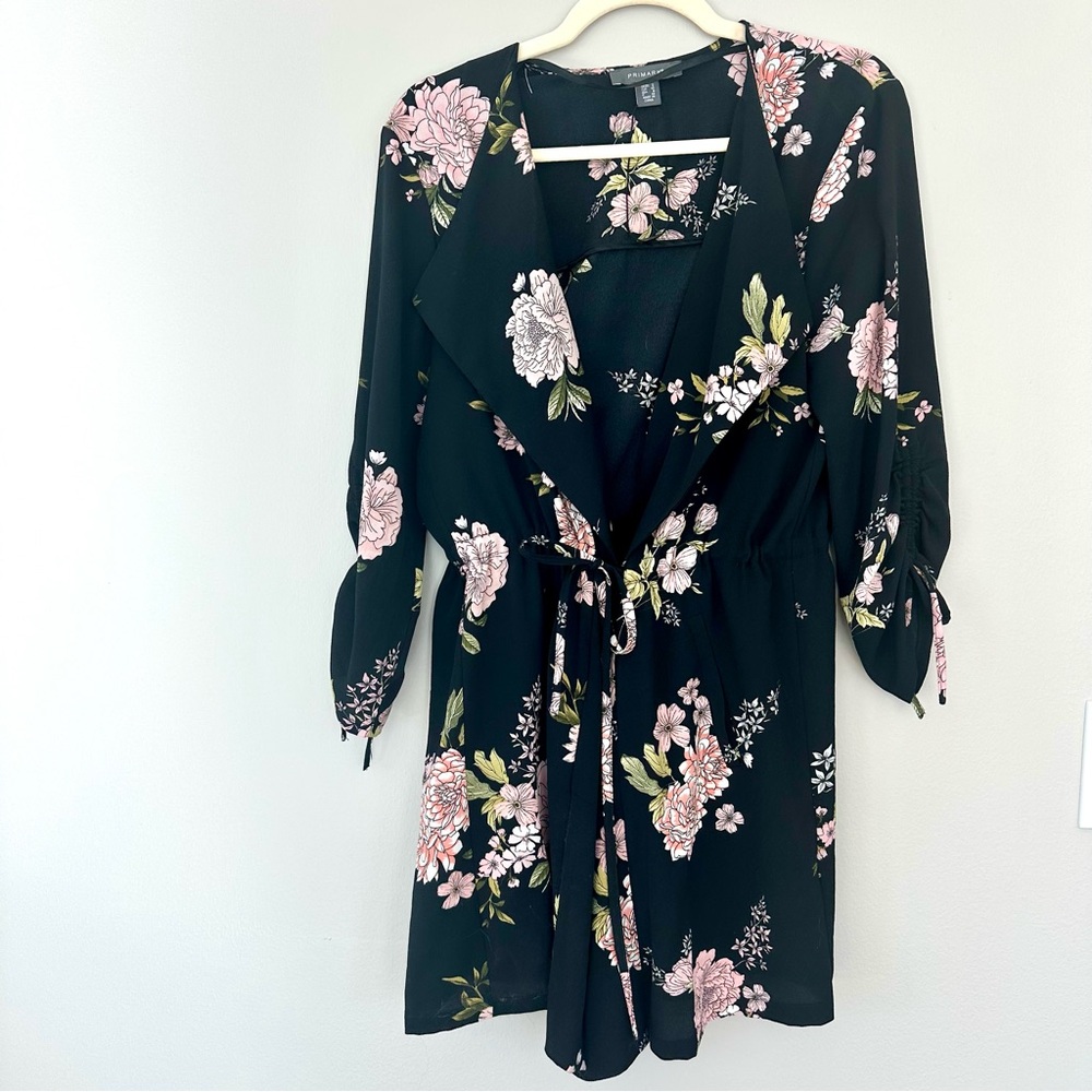 Floral Black Cardigan / Mini Dress
